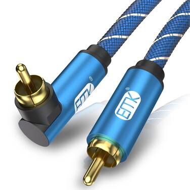EMK 90 Degree Subwoofer Cable, RCA Cable Male to Male Digital Coaxial Audio Cable for Subwoofer, TV, Sound Bars, Amplifier,Speaker and More-Blue (90 Degree to Straight(1 Pack), 16.5FT/5M)