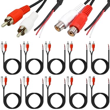 DKARDU Dual RCA Male to Bare Wire &amp; Dual RCA Female to Bare Wire, Speaker Wire Open End Pigtail Audio Video RCA Cable for Amplifier Receiver Speakers (10 Pack)
