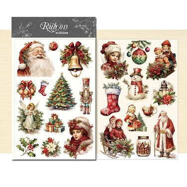 CATaireen Rub On Transfers Stickers 2 Sheets for Crafts Cloth Glass Acrylic Wood Furniture Small Vintage Junk Journal Supplies Scrapbooking Items Christmas Thanksgiving (Red Christmas)