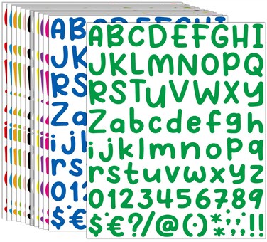 Kenkio 972 Pieces 12 Sheet Self Adhesive Vinyl Letter, Alphabet Numbers Stickers, Decals for Sign, Mailbox,DIY Crafts Art Making, Business(Bright Color,1 Inch)