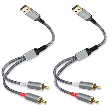 USB to 2 RCA Audio Cable 3 FT 2 Pack, USB 2.0 Male to 2 RCA Male Stereo Aux Cord Jack Compatible with USB A Laptop, Linux,Windows, Desktops and More Device for Amplifiers, Home Theater, Speaker