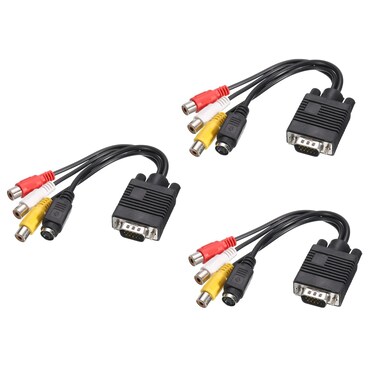 MECCANIXITY VGA to RCA Cable, 3RCA + S-Video Adapter VGA Cable for TV PC Computer, Pack of 3