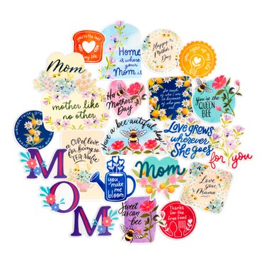 Navy Peony Heartfelt Mother's Day Stickers (22 Pieces) - Floral Themed, Funny, Waterproof   Mom Stickers for Crafts, Scrapbooks, Water Bottles