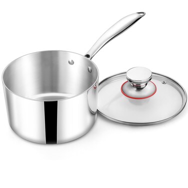 TeamFar 2qt Saucepan with Lid, Stainless Steel Tri-Ply Sauce Milk Pan Small Cooking Pot with Ergonomic Handle, for Induction/Gas/Electric/Ceramic, Non-toxic &amp; Healthy, Heavy Duty &amp; Dishwasher Safe