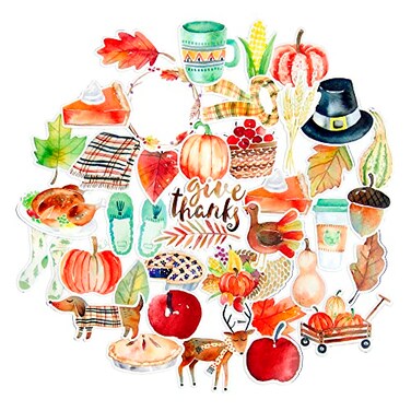 Navy Peony Cozy Thanksgiving Stickers (38 Pack) - Small, Cute, Waterproof and Durable   Aesthetic Autumn Decals for Water Bottles, Laptops, Scrapbook