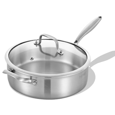 Inqibee 7 Quarts Tri-Ply Stainless Steel Saut&Atilde;&copy; Pan with Lid,12 Inch Induction Deep Frying Pan, Large Skillet,Jumbo Cooker, Dishwasher and Oven Safe,Detachable Handle.