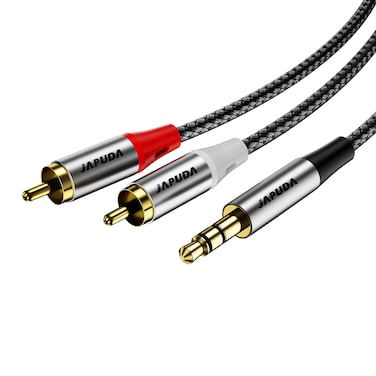 JAPUDA RCA to 3.5mm Aux Cable, Headphone Male to Male Jack Adapter Nylon Braided 1/8 to RCA Audio Y Splitter Gold-Plated for Smartphones, MP3, Tablets, Speakers, Echo Dot, Home Theater, HDTV, 6.6FT/2M