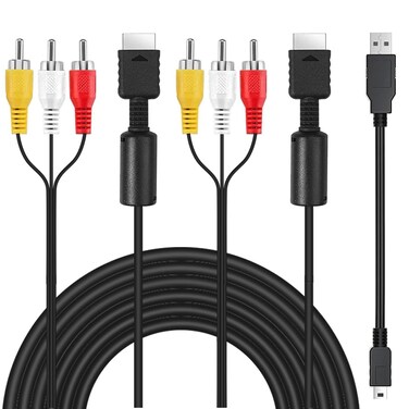 DKARDU AV TV RCA Audio Video Cord Cable, AV to RCA Composite Cable Cord for PS2, for PS3, with USB-A to Mini USB Charging Cable (2 Pack, 6FT)