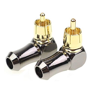 exgoofit Hi End RCA Male Plug Adapter 2-Pack Brass Right Angle Gold Plated Audio Phono Solder Connector 90 Degree with Solid Construction