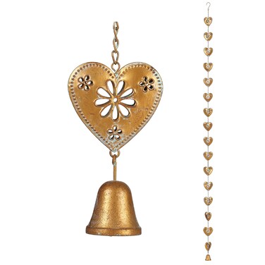 8.5FT Gold Patina Heart Rain Chain for Gutters, Functional and Decorative Replacement Downspout Chain for Outside, Metal Rain Catcher Chain