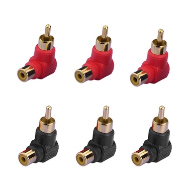 Eightnoo RCA 90 Degree Adapter, 6Pcs Right Angle RCA Adapter Gold Plated RCA Male to RCA Female Connectors for Tight Space