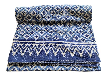 thehandicraftworld New Indian Cotton Hand Block Print Queen Quilt Kantha Bedspread Coverlet Bedding