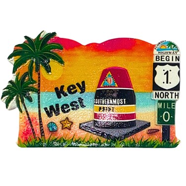 Key West Florida Souvenir Magnet, Iconic Mile Marker 0, 3D Resin Keepsake, 3.5 Inches