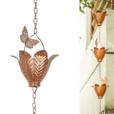 TZSSP Rain Chains Decorative Rain Chain Bell with 10 Cups, Rain Chain for Gutters,8-1/2 Length,102 Inch,Butterfly