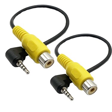 Seadream 2.5mm to RCA Cable 8inch ; 2 Pack 90 Degree Angle 2.5mm Male Plug to RCA Female Audio Adapter AV Input Adapter Cable for GPS Navigator DVR Backup Camera