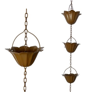 LOYALGLORY Lotus Rain Chain, 6.5FT Rain Chain Gutters, Adjustable Rain Catcher Chain with 10 Cups, Rain Chain Downspouts for Outdoor Gutter