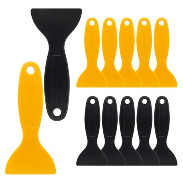 Cionyce 12Pcs Plastic Putty Knife Vinyl Putty Knife 3D Printing Air Bubble Remover Plastic Spatula for Wallpaper,Spackling(Black &amp; Yellow)
