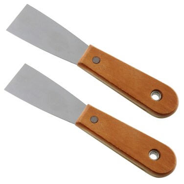LUORNG 2pcs Carbon Steel Stiff Putty Knives with Wooden Handle 1.5" Drywall Taping Chisel Scraper Putty Tool for Taping Paint Wall Floor Tile Putty Scraper