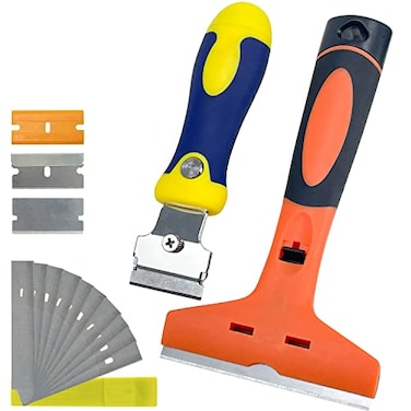 Sutekus Razor Blade Scraper Set Putty Knife Paint Scraper Tools Cleaning Razor Scraper Tool with Extra Blades, 2Pack