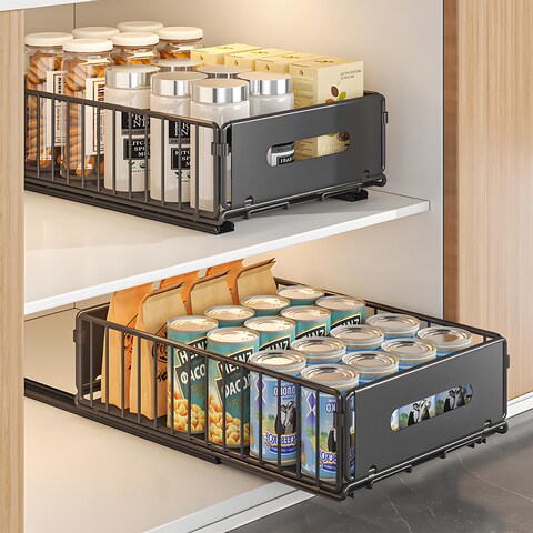 Pull Out Cabinet Organizer, NECHEGI 2 Pack Heavy Duty Slide Out Drawers Pantry Shelves Fixed With Strong Adhesive Glue and Handle for Kitchen, Living Room, Bathroom, Home (14.8&quot;D X 9.6&quot;W X 3.9&quot;H)