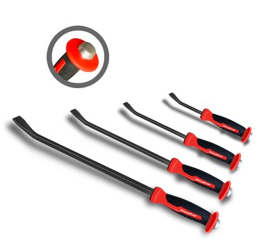 HimaPro Heavy-Duty Angled Prybar Set, 4-Piece Heavy Duty Pry Bar with Strike Caps and Hand Protection Mechanism, Industrial Grade Steel with Angled Tip, Perfect For Prying, Scrapping, Lifting, Pulling