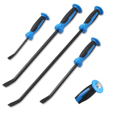 Pry Bar Set, Heavy Duty Pry Bar 4-Piece Mechanic Hand Tools, w/ 8, 12, 18 and 24-inch Pry Bars,Thicker Strike Cap Handle, pry bar Tools for First Responders and Firefighters