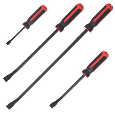 Swpeet 4Pcs Heavy Duty 8" 12" 18" 24" Pry Bar with with Rubber Sleeve Protection Assortment Kit, Chrome Vanadium Steel Mechanic Hand Tools Angled Tip Handled Pry Bar for Automotive, Demolition