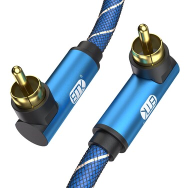 EMK 90 Degree Subwoofer Cable, RCA Cable Male to Male Digital Coaxial Audio Cable for Subwoofer, TV, Sound Bars, Amplifier,Speaker and More-Blue (90 Degree to 90 Degree(1 Pack), 10FT/3M)