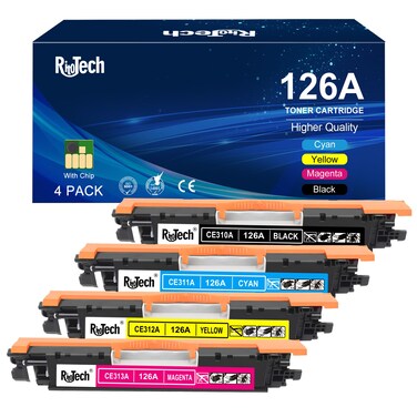 RitoTech 126A Toner Cartridge (with OEM CHIP),Replacement for HP 126 A CE310A CE311A CE312A CE313A for Laserjet Pro 100 Color MFP CP1025nw M175nw,M275 M275NW Printer, 4 Pack Black Cyan Magenta Yellow