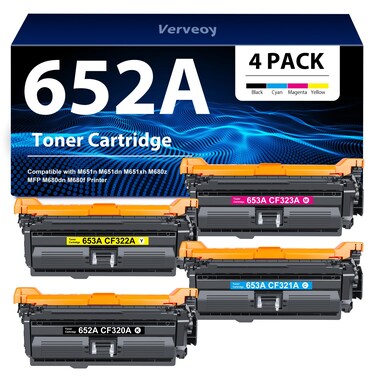 652A 653A CF320A CF321A CF322A CF323A Toner Cartridge Compatible for HP Color Laserjet Enterprise M651n M651dn M651xh M680z MFP M680dn M680f Printer   4 Pack (Black, Cyan, Mageta, Yellow)