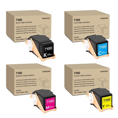 7100 Toner Cartridge Replacement for Xerox 106R02605 106R02599 106R02600 106R02601 Toner for Xerox Phaser 7100 7100DN 7100N Printers (Black Cyan Yellow Magenta, 4 Pack)