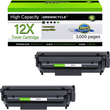 greencycle Q2612X 12A q2612A High Yield Toner Replacement Compatible for HP 12X Black Toner Cartridge Laserjet 1018 1020 1022 3015 3050 3055 M1319F Printer Ink Cartridge (2PCS)