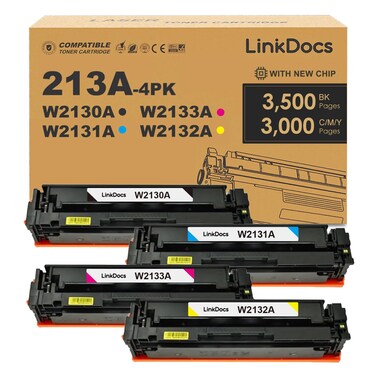 LinkDocs 213A W2130A W2131A W2132A W2133A Toner Cartridge Use for HP Enterprise 5700 MFP 5800 6700 6701 6701dn MFP 6800 6801 X55745 X57945 X654 X677 Printers (4 Pakc)