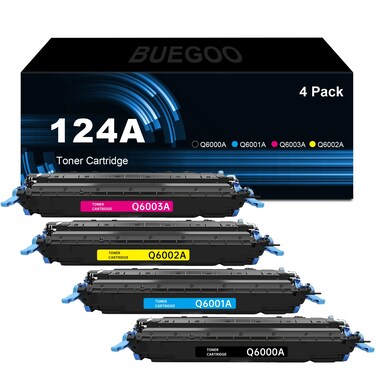 BUEGOO 124A Toner Cartridge Compatible for 124A Q6000A Q6001A Q6002A Q6003A for 1600 2600 2600n 2605 2605dn 2605dnt CM1015 CM1017 MFP Printer(Black Cyan Magenta Yellow,4 Pack)