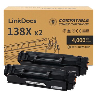 LinkDocs 138X Toner Cartridge Replacement for HP 138X W1380X 138A W1380A Toner Cartridge (with New Chip) Used with HP Laserjet Pro 3001dw MFP 3101fdw Printers(Black 2-Pack)