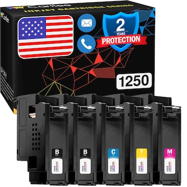 Cartlee 5pk Compatible High Yield Laser Toner Cartridges Replacement Ink for Dell 1250c 1250 1350cnw 1355cn 1355w 1355cnw C1760nw C1765nfw c1760 C1765nf Printer 2 Black 1 Cyan 1 Magenta,1 Yellow