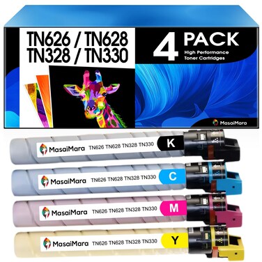MasaiMara TN626 TN628 TN328 TN330 TN 626 TN626K TN626C TN626M TN626Y Compatible High Yeild Toner Cartridge for Konica Minolta Bizhub C300i C360i C250i C7130i C450i C550i C650i Printer (4 Pack)