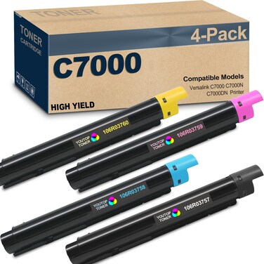 YOUTOP C7000 Toner Cartridge Raise Print Efficiency Replacement for Xerox 106R03757 106R03758 106R03759 106R03760 Toner Compatible for Xerox Versalink C7000 C7000DN C7000N Printer(4 Pack)