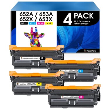 MasaiMara Compatible Toner Cartridges for HP 652A 653A 652X 653X CF320A CF321A CF323A CF322A for HP M651dn M651n M651xh MFP M680dn MFP M680f MFP M680z Printer (Black Cyan Magenta Yellow, 4-Pack)
