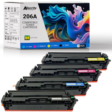 206A Toner Cartridges 4 Pack with chip: Compatible Replacement for HP 206A Toner Cartridge for HP Color LaserJet Pro MFP M283 M283fdw M283cdw Pro M255 M255dw W2110A Set (Black Cyan Yellow Magenta)