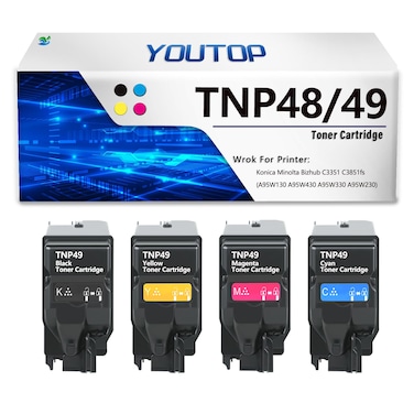 YOUTOP 4PK TNP49 TNP-49 Toner Cartridge High Yield Replacement for Konica Minolta Bizhub C3351 C3851fs (A95W130 A95W430 A95W330 A95W230)