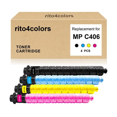 rito4colors Compatible MPC406 Toner Cartridge Replacement for MP C307 MP C306 MP C406 MP C407 842091 842092 842093 842094 (Black, Cyan, Magenta, Yellow, 4Pack)