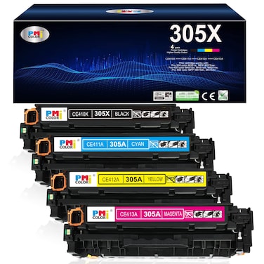 305A 305X Toner Cartridges 4 Pack Replacement for HP Laserjet Pro 400 Color M451dn M451nw M451dw MFP M475dw M475dn Pro 300 M375nw (Black,Cyan, Magenta, Yellow)