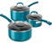 MICHELANGELO Sauce Pan Sets, Enamel Sauce Pan with Lid, 1Qt &amp; 2Qt &amp; 3Qt Saucepans with Lids, Nonstick Saucepan Set, Small Pot with Lid, Non Stick Sauce Pots with Silicone Handle, Oven Safe, Cyan
