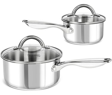 MICHELANGELO Saucepan Set 4pc, 18/10 Stainless Steel Sauce Pan with Lid, Tri-Ply Bottom Sauce Pot Set, Nonstick Saucepan, Dishwasher Safe, 1QT &amp; 2QT