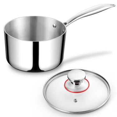 18/10 Stainless Steel Saucepan with Lid, Joyfair Tri-Ply Sauce Pan with Handle for Cooking Boiling Stewing, Metal Cookware Pot Compatible with Oven Induction Gas Electric, Dishwasher Safe (3 Quarts)