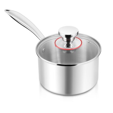 E-far 3-Quart Saucepan, Tri-Ply Stainless Steel Sauce Pan with Glass Lid, Small Cooking Induction Pot Compatible with All Cooktops, Non Toxic, Oven &amp; Dishwasher Safe