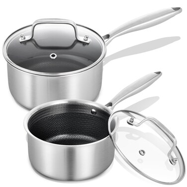 LOLYKITCH Hybrid Tri-Ply Stainless Steel Non-Stick Saucepan Set of 2,1.5QT &amp; 2.5QT Sauce Pots,Induction Pots and Pans Set,Heavy Duty and Oven Safe.