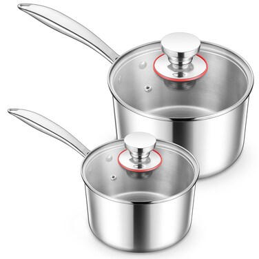 E-far Triply Stainless Steel Saucepan Set, 1Qt &amp; 3 Qt Sauce Pan Pot with Lid for Cooking Pasta Warming Milk Boiling Water, Small Metal Cookware for Kitchen, Induction Ready &amp; Heavy Duty