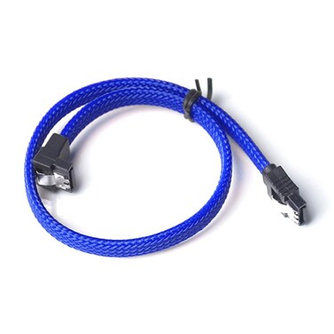 ezonpinzv 6Gbps Straight HDD SDD Data Cable 7-Pin SATA III Cable 90-Degree Angled SATA 3.0 Nylon Braided Cable with Double Locking Latch for SATA HDD, SSD, CD Driver, CD Writer - 1 Meter (Blue)